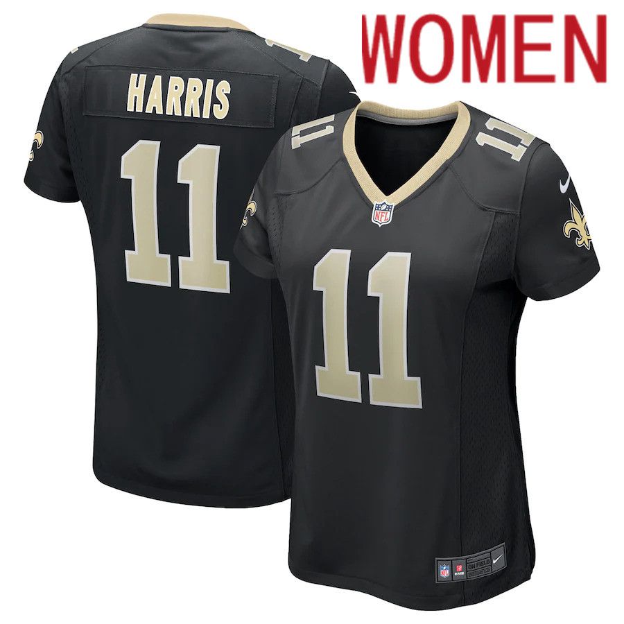 Women New Orleans Saints #11 Deonte Harris Black Nike Game NFL Jersey->women nfl jersey->Women Jersey